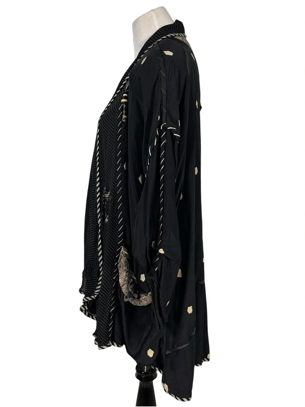 Lorraine Black Silk Polka Dot Art to Wear Boho Artsy Lagenlook Jacket OS